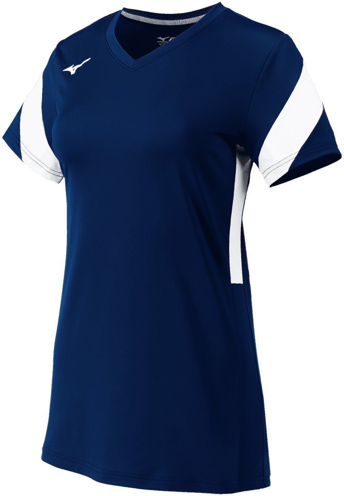 Mizuno Women&#39;s Balboa 6 Short Sleeve Volleyball Jersey - Navy White - HIT a Double