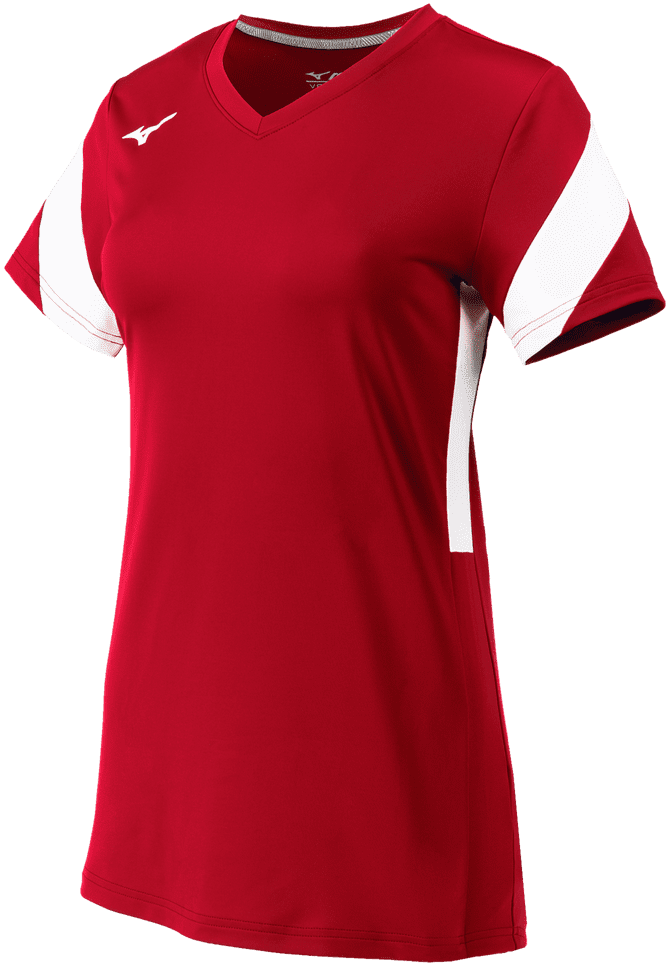 Mizuno Women&#39;s Balboa 6 Short Sleeve Volleyball Jersey - Red White - HIT a Double