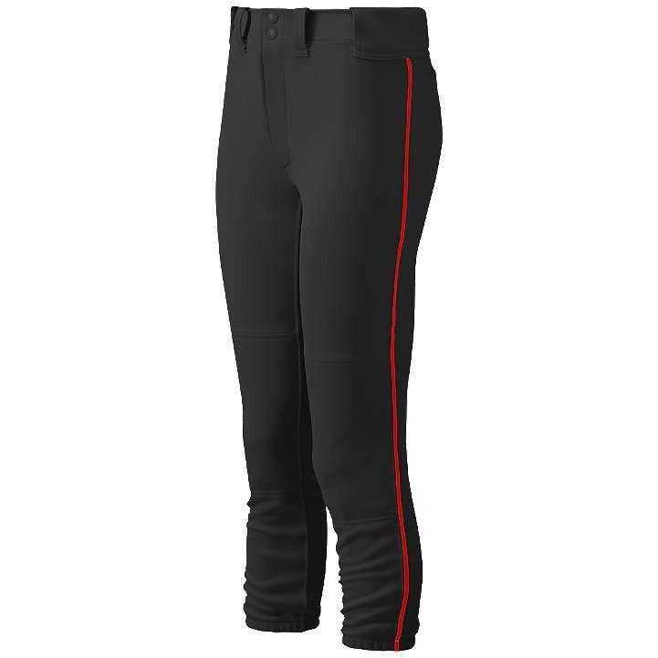 Mizuno Women&#39;s Select Belted Piped Pant - Black Red - HIT a Double