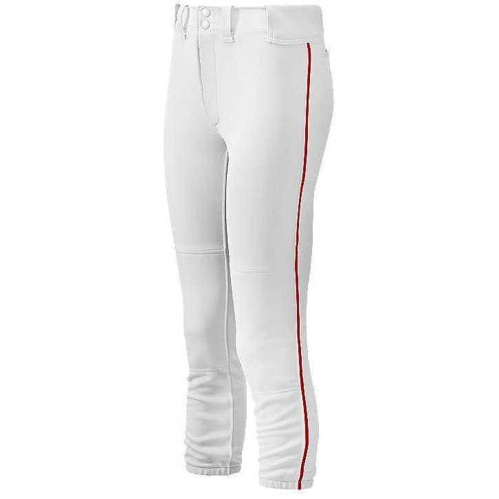Mizuno Women&#39;s Select Belted Piped Pant - White Red - HIT a Double