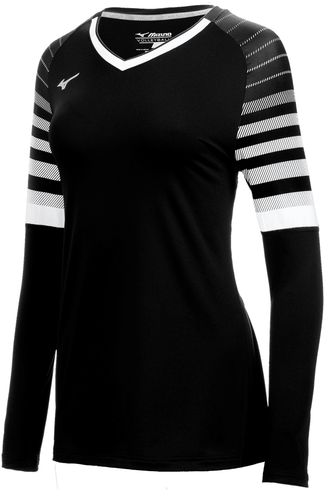 Mizuno Women's Techno 8 Long Sleeve Volleyball Jersey - Black White - HIT a Double