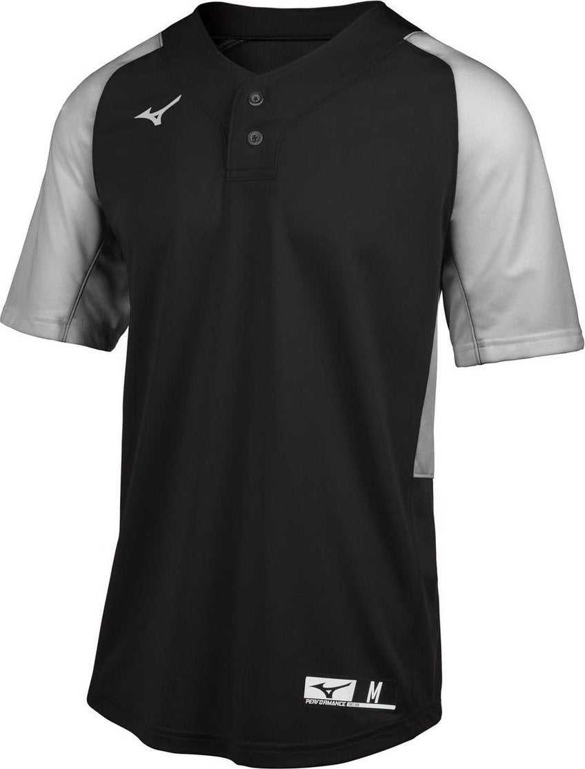 Mizuno Youth Aerolite 2-Button Baseball Jersey - Black Gray - HIT a Double