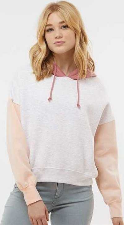 Mv Sport W23716 Women&#39;s Sueded Fleece Colorblocked Crop Hooded Sweatshirt - Cameo Pink - HIT a Double - 2