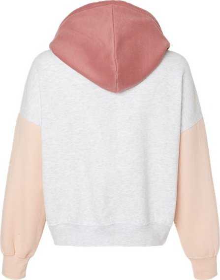 Mv Sport W23716 Women&#39;s Sueded Fleece Colorblocked Crop Hooded Sweatshirt - Cameo Pink - HIT a Double - 5
