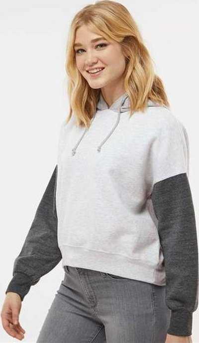Mv Sport W23716 Women&#39;s Sueded Fleece Colorblocked Crop Hooded Sweatshirt - Charcoal - HIT a Double - 3