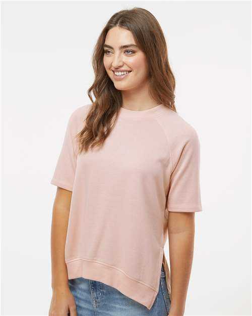 MV Sport W23711 Women&#39;s French Terry Short Sleeve Crewneck Pullover - Cameo Pink - HIT a Double - 3