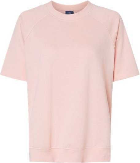 MV Sport W23711 Women's French Terry Short Sleeve Crewneck Pullover - Cameo Pink - HIT a Double - 1