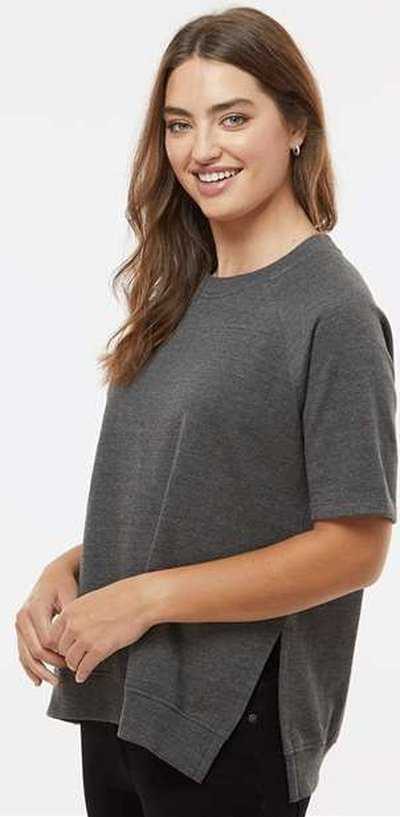 MV Sport W23711 Women&#39;s French Terry Short Sleeve Crewneck Pullover - Charcoal - HIT a Double - 3