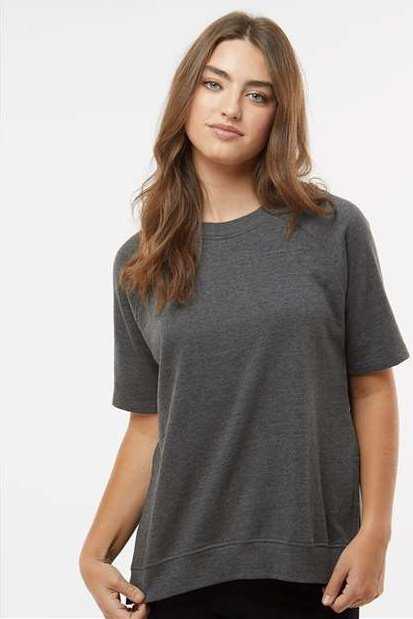 MV Sport W23711 Women's French Terry Short Sleeve Crewneck Pullover - Charcoal - HIT a Double - 1