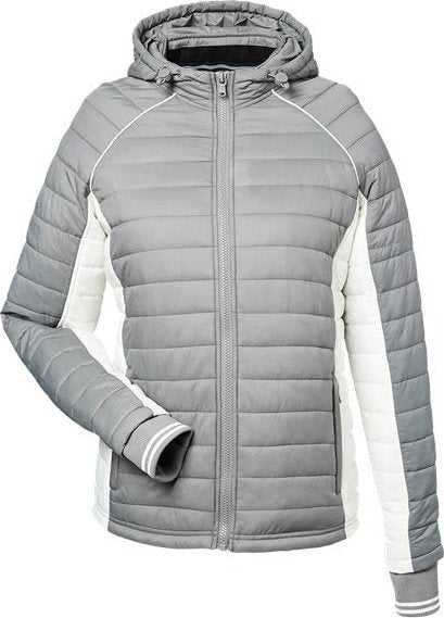 Nautica N17187 Women&#39;s Nautical Mile Hooded Puffer Jacket - Graphite/ Antique White - HIT a Double - 1