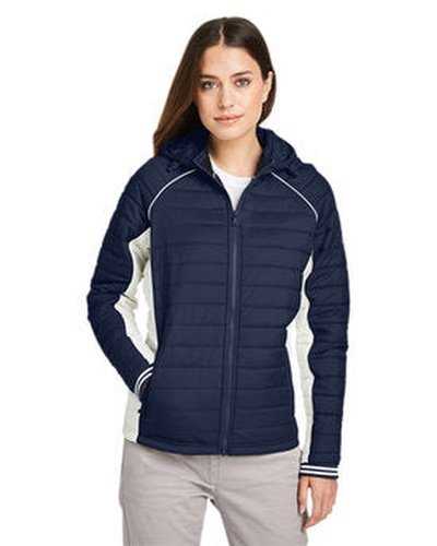 Nautica N17187 Ladies&#39; L Mile Puffer Packable Jacket - Nt Navy Antique White - HIT a Double