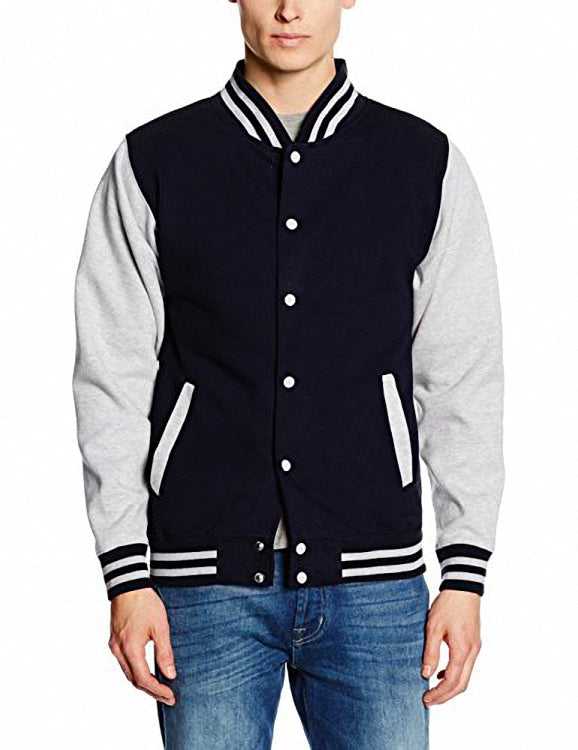 Just Hoods JHA043 Letterman Jacket - Oxford Navy Heather Gray - HIT a Double