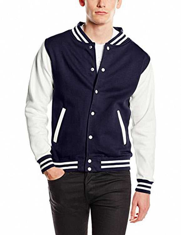 Just Hoods JHA043 Letterman Jacket - Oxford Navy White - HIT a Double