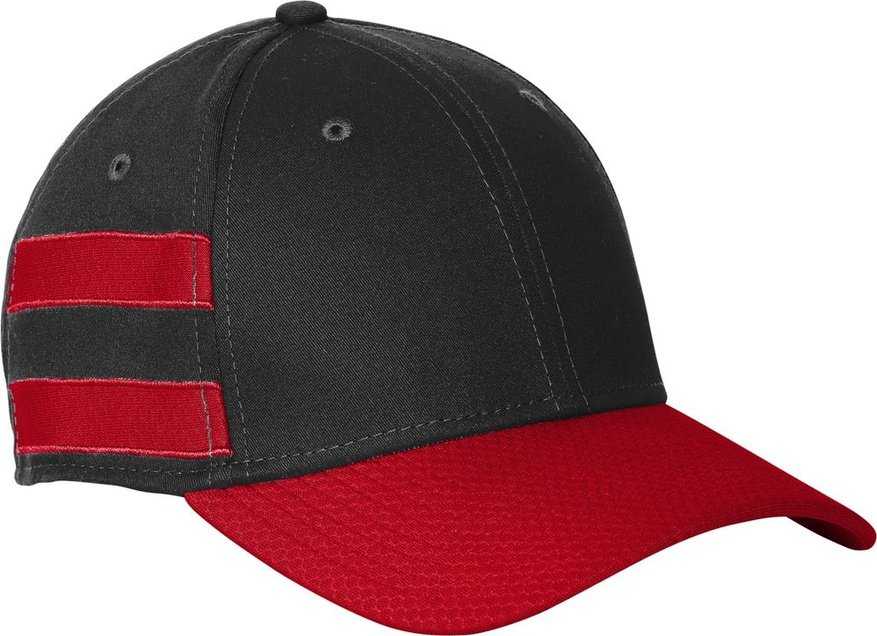 New Era NE1122 Stretch Cotton Striped Cap - Black/ Scarlet - HIT a Double - 1