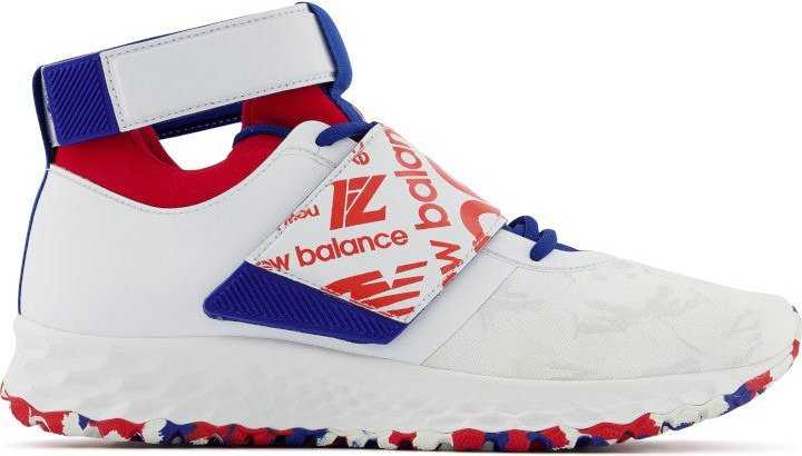 New Balance Men&#39;s Lindor 1 Signature Baseball Turf Trainer - White Red Blue - HIT a Double