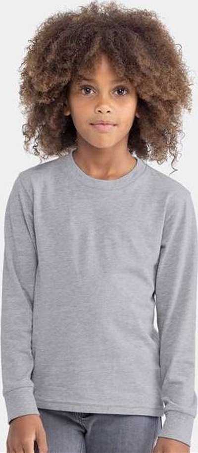 Next Level 3311 Youth Cotton Long Sleeve T-Shirt - Heather Gray - HIT a Double - 1