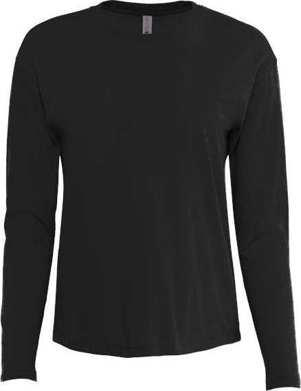 Next Level 3911 Women&#39;s Cotton Relaxed Long Sleeve T-Shirt - Black - HIT a Double - 1