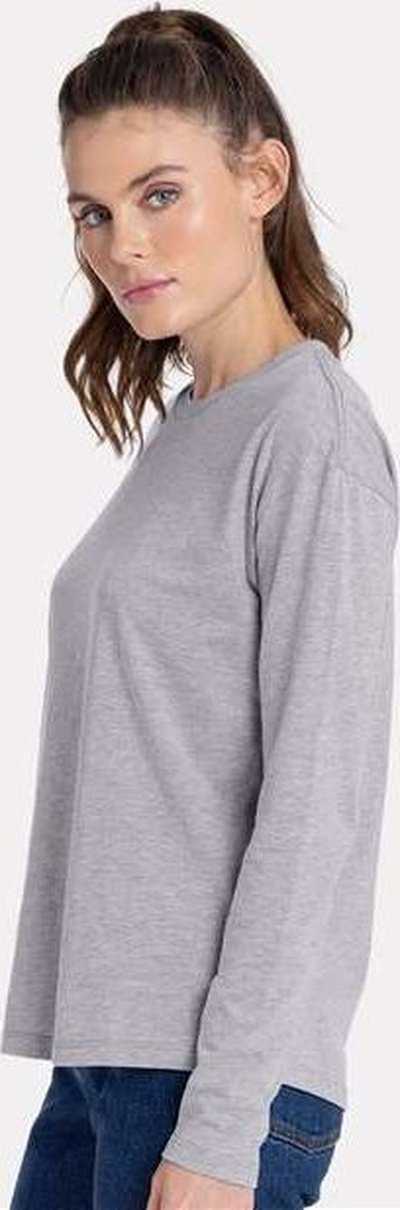 Next Level 3911 Women&#39;s Cotton Relaxed Long Sleeve T-Shirt - Heather Gray - HIT a Double - 3