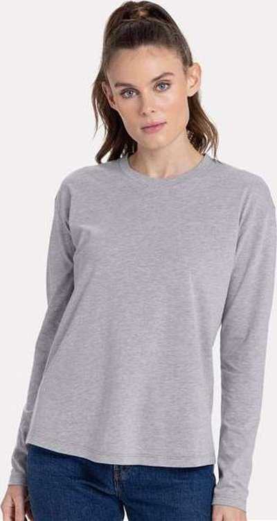 Next Level 3911 Women&#39;s Cotton Relaxed Long Sleeve T-Shirt - Heather Gray - HIT a Double - 2