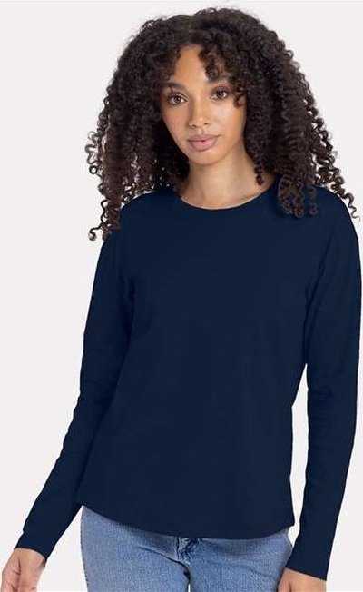 Next Level 3911 Women&#39;s Cotton Relaxed Long Sleeve T-Shirt - Midnight Navy - HIT a Double - 2