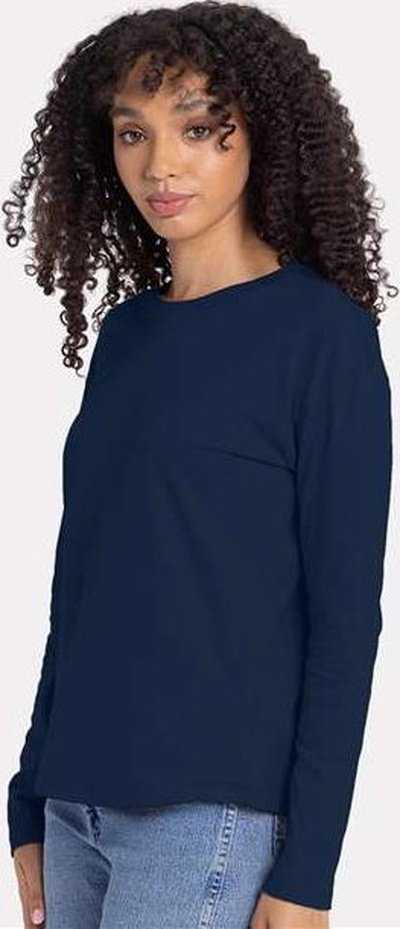 Next Level 3911 Women&#39;s Cotton Relaxed Long Sleeve T-Shirt - Midnight Navy - HIT a Double - 3