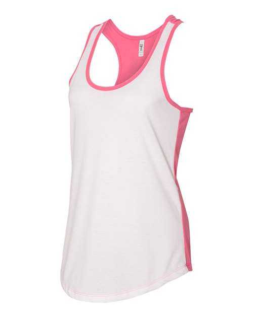 Next Level 1534 Womens Ideal Colorblocked Racerback Tank - White Hot Pink - HIT a Double - 1