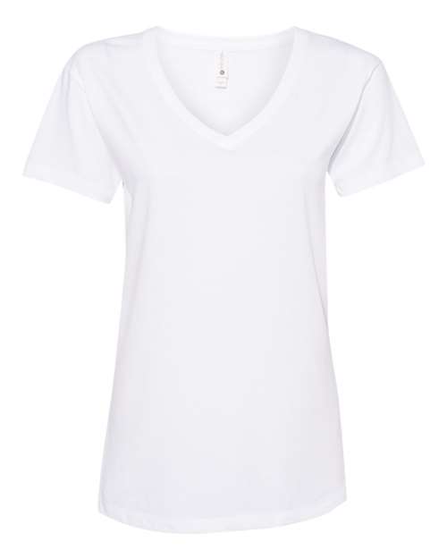 Next Level 3940 Womens Fine Jersey Relaxed V T-Shirt - White - HIT a Double