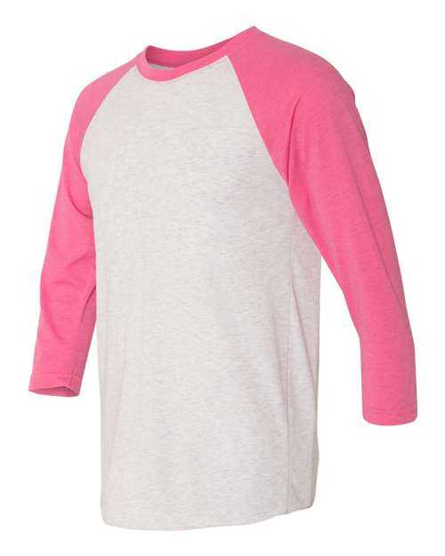 Next Level 6051 Unisex Triblend Three-Quarter Sleeve Raglan - Vintage Pink Sleeves Heather White Body - HIT a Double
