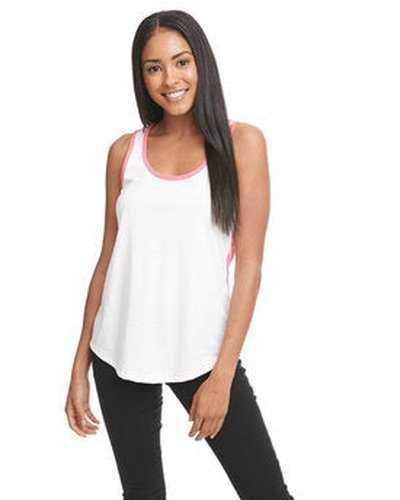 Next Level Apparel 1534 Ladies' Ideal Colorblock Racerback Tank - White Hot Pink - HIT a Double