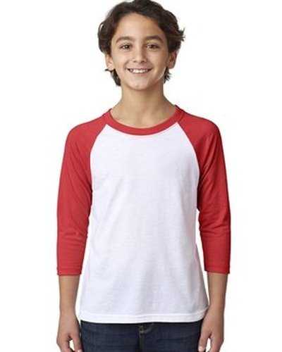 Next Level Apparel 3352 Youth CVC 3/4 Sleeve Raglan - Red White - HIT a Double
