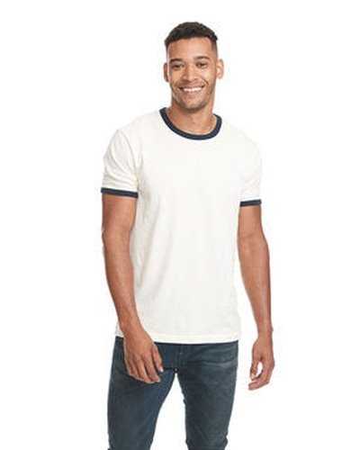 Next Level Apparel 3604 Unisex Ringer T-Shirt - Natural Mdniight Navy - HIT a Double