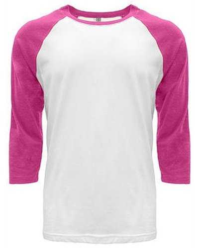 Next Level Apparel 6251 Unisex CVC 3/4 Sleeve Raglan Baseball T-Shirt - Hot Pink White - HIT a Double