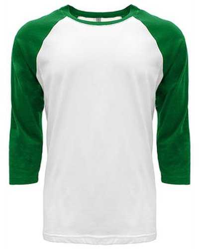 Next Level Apparel 6251 Unisex CVC 3/4 Sleeve Raglan Baseball T-Shirt - Kelly Green White - HIT a Double