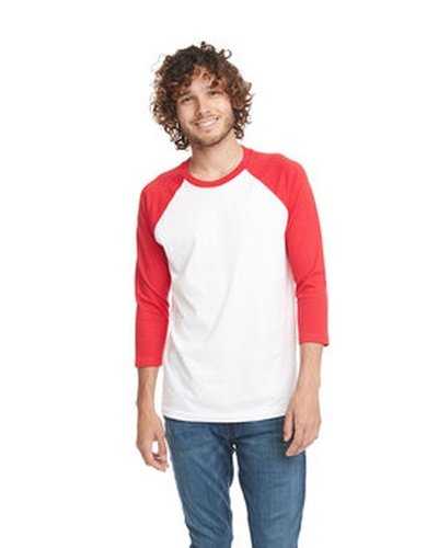 Next Level Apparel 6251 Unisex CVC 3/4 Sleeve Raglan Baseball T-Shirt - Red White - HIT a Double