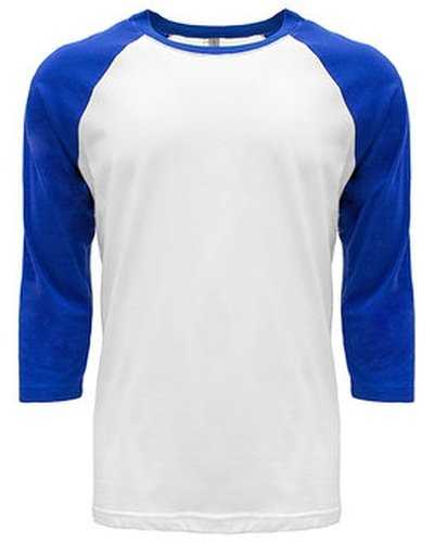 Next Level Apparel 6251 Unisex CVC 3/4 Sleeve Raglan Baseball T-Shirt - Royal White - HIT a Double