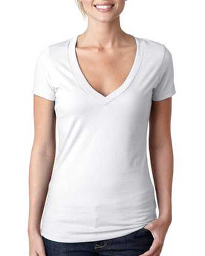 Next Level Apparel 6640 Ladies&#39; CVC Deep V-Neck T-Shirt - White - HIT a Double