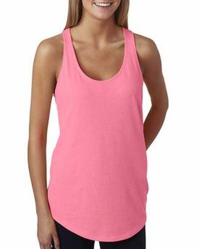 Next Level Apparel 6933 Ladies' French Terry RacerbackTank - Neon Heather Pink - HIT a Double