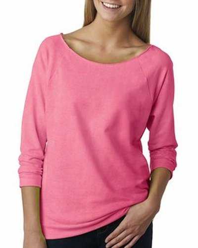 Next Level Apparel 6951 Ladies' French Terry 3/4 Sleeve Raglan - Neon Heather Pink - HIT a Double