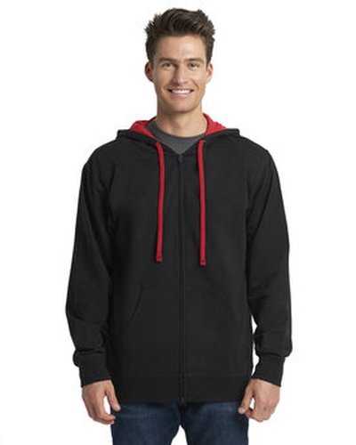 Next Level Apparel 9601 Adult Laguna French Terry Full-Zip Hooded Sweatshirt - Black Red - HIT a Double
