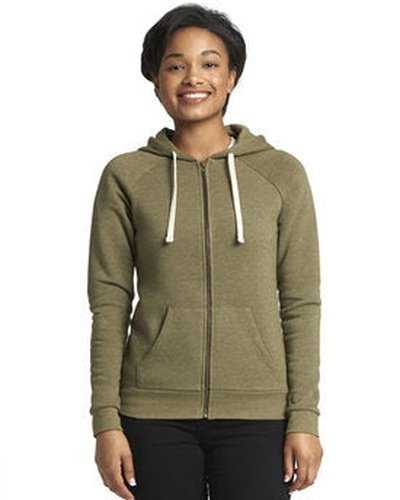 Next Level Apparel 9603 Ladies&#39; Malibu Raglan Full-Zip Hooded Sweatshirt - Heather Militry Green - HIT a Double