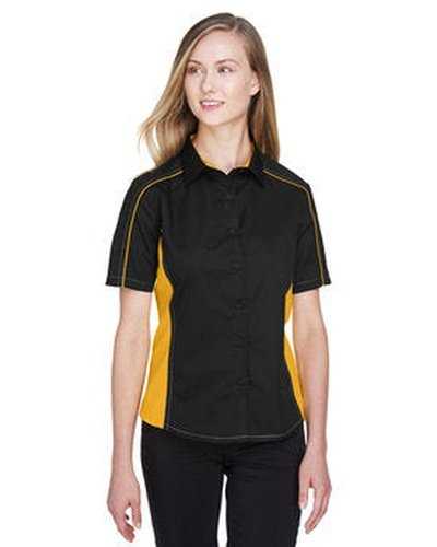 North End 77042 Ladies&#39; Fuse Colorblock Twill Shirt - Black Campus Gold - HIT a Double