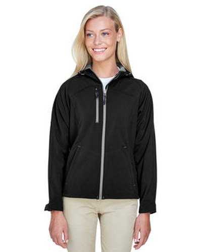 North End 78166 Ladies&#39; Prospect Two-Layer Fleece Bonded Soft Shell Hooded Jacket - Black - HIT a Double