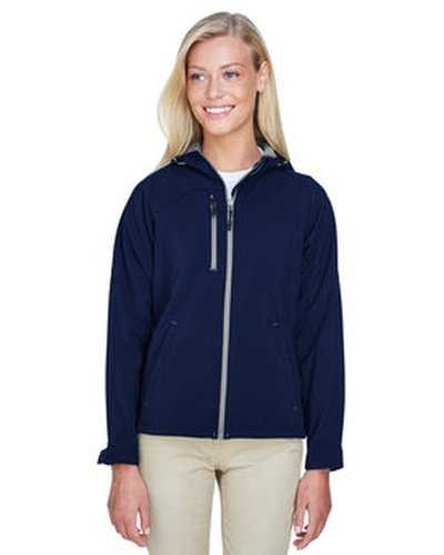 North End 78166 Ladies&#39; Prospect Two-Layer Fleece Bonded Soft Shell Hooded Jacket - Navy - HIT a Double