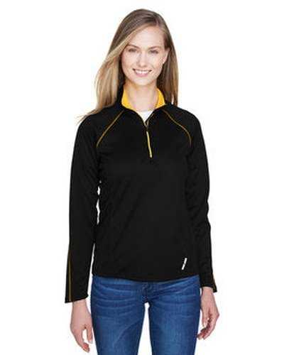 North End 78187 Ladies' Radar Quarter-Zip Performance Long-Sleeve Top - Black Campus Gold - HIT a Double