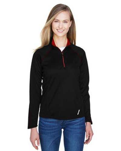 North End 78187 Ladies' Radar Quarter-Zip Performance Long-Sleeve Top - Black Cl Red - HIT a Double