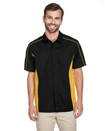 North End 87042T Men&#39;s Tall Fuse Colorblock Twill Shirt - Black Campus Gold - HIT a Double