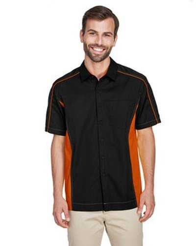North End 87042T Men&#39;s Tall Fuse Colorblock Twill Shirt - Black Orange - HIT a Double