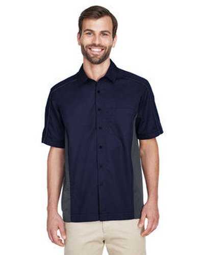 North End 87042T Men's Tall Fuse Colorblock Twill Shirt - Navy Carbon - HIT a Double