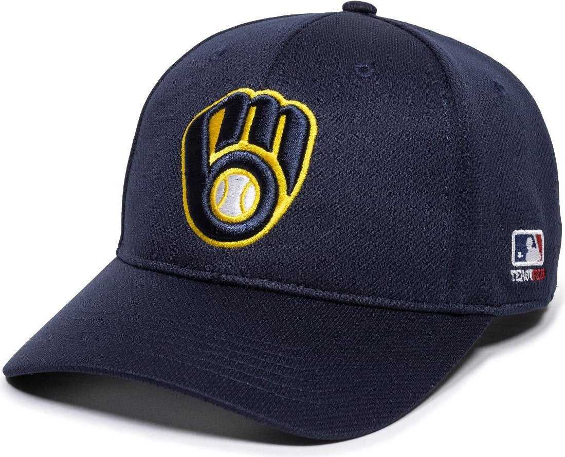 OC Sports MLB-350 MLB Polyester Baseball Adjustable Cap - Milwaukee Brewers Navy Home &amp; Road - HIT a Double - 1