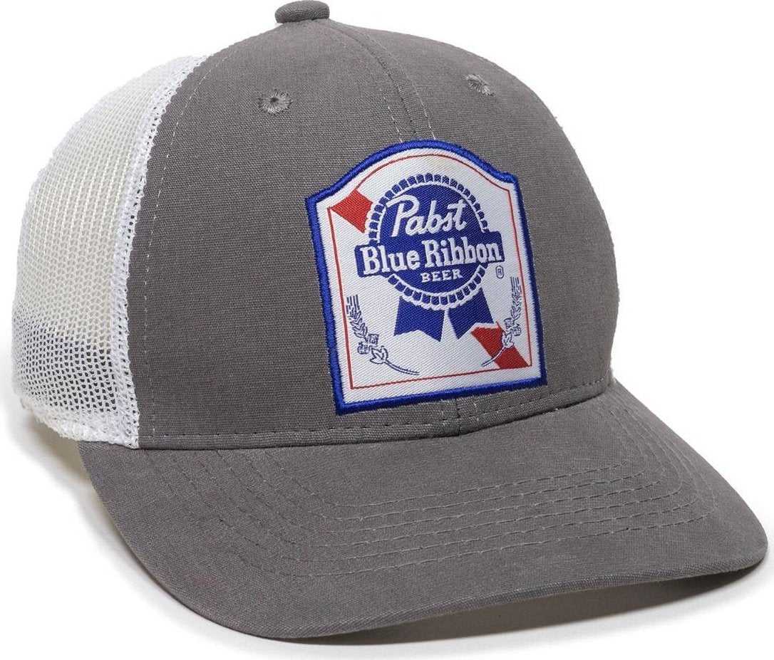 OC Sports BEER-024 Pabst Blue Ribbon Adjustable Mesh Back Cap - Dark Gray White - HIT a Double - 1